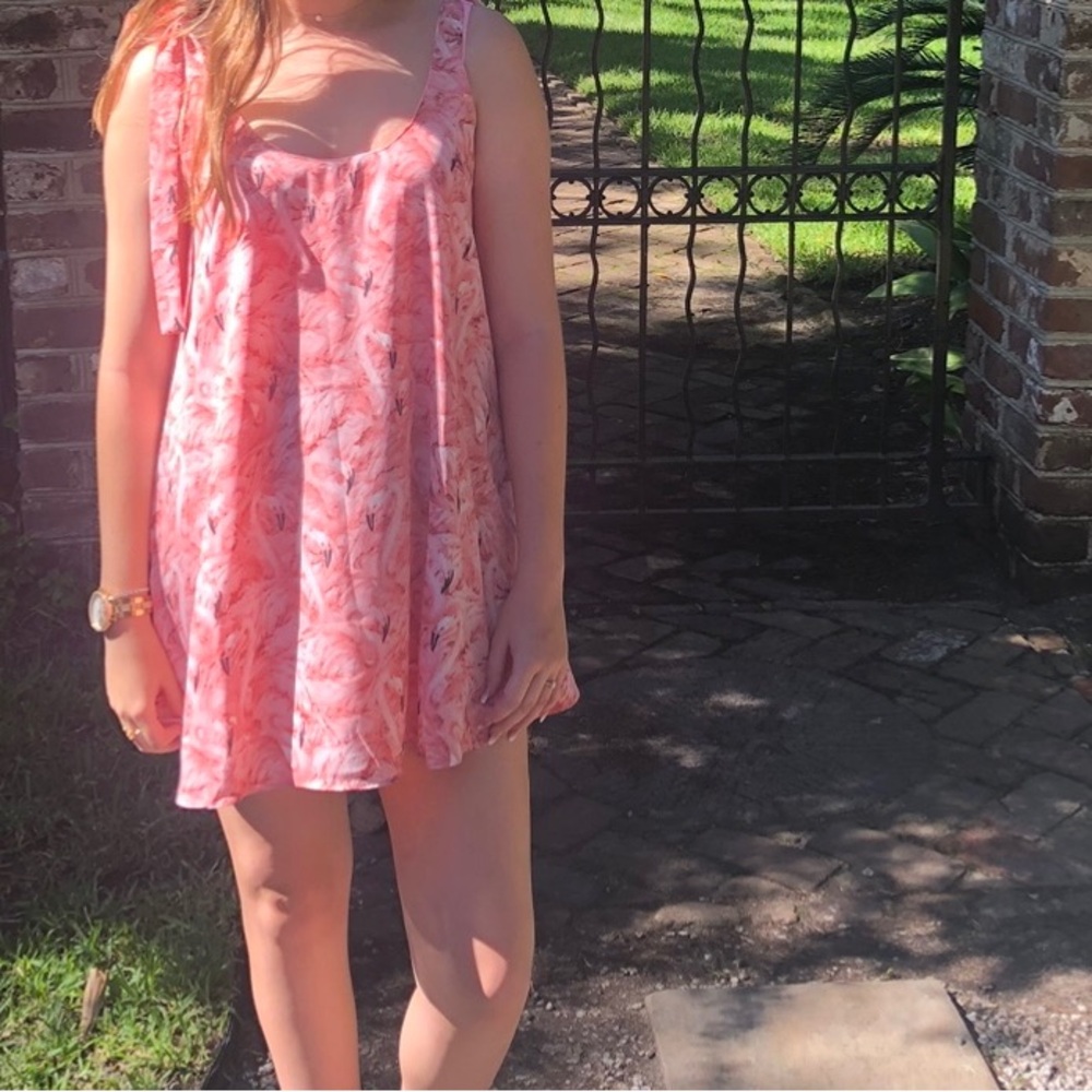 Buddy Love Peach Flamingo Tie Sleeve Dress